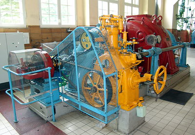 Maschinensatz 2 (heute D) des Wisenta Wasserkraftwerkes mit Franzis-Turbine und Synchrongenerator